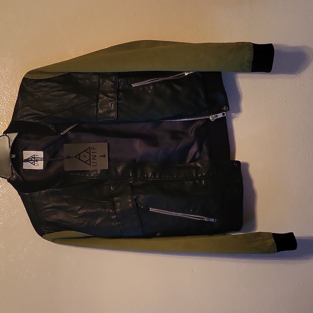 UNIF*BRAND NEW WOMANS LEATHER JACKET W CARGO SLEEVES XS W TAGS